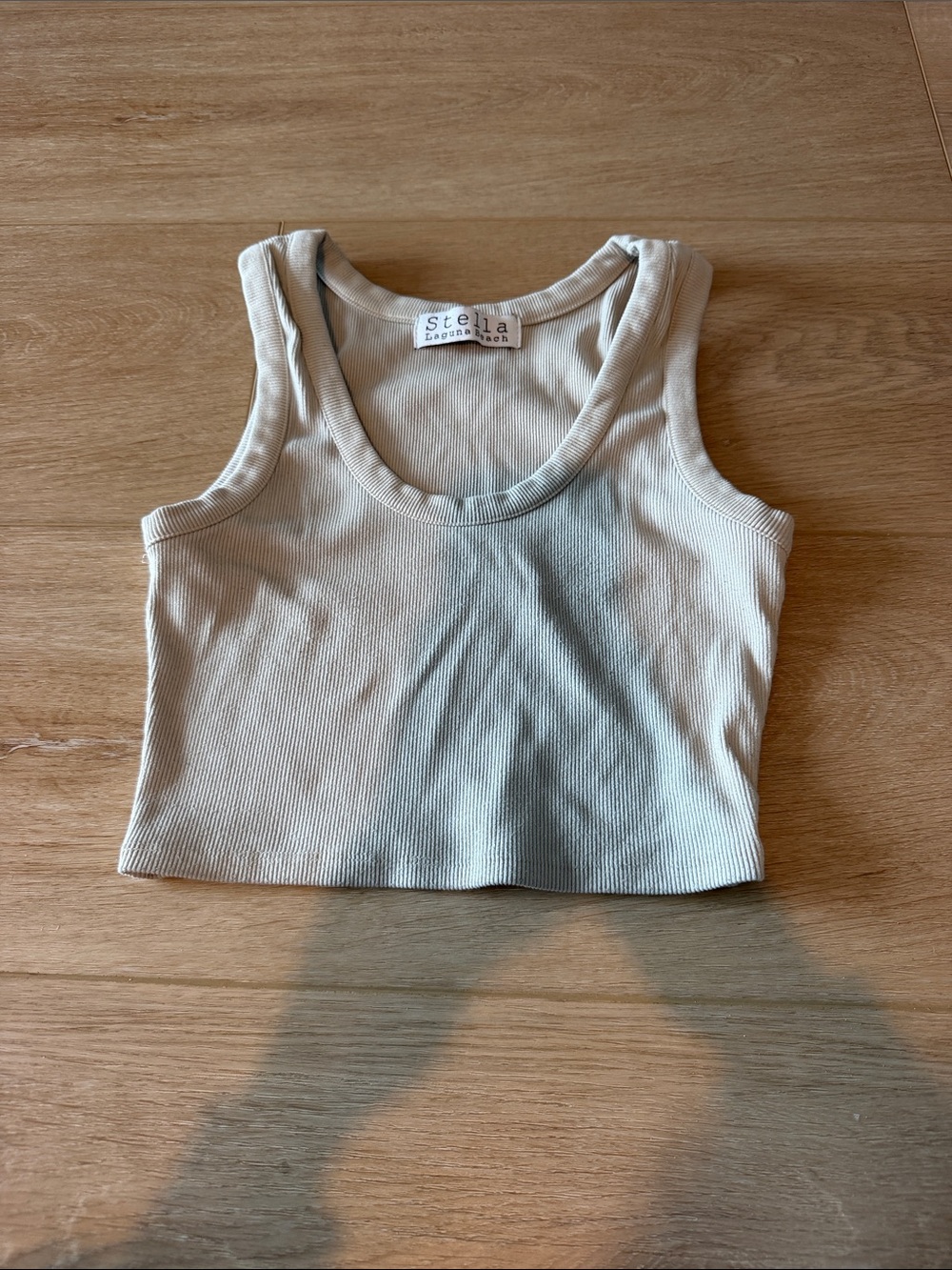 Stella Laguna Beach Ribbed Crop Tank Top in Cream